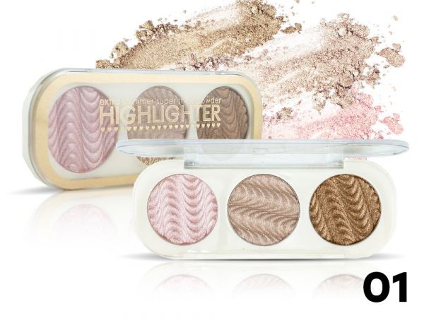 SeVen Cool Extra Shimmer Highlighter, 3 colors, tone 01
